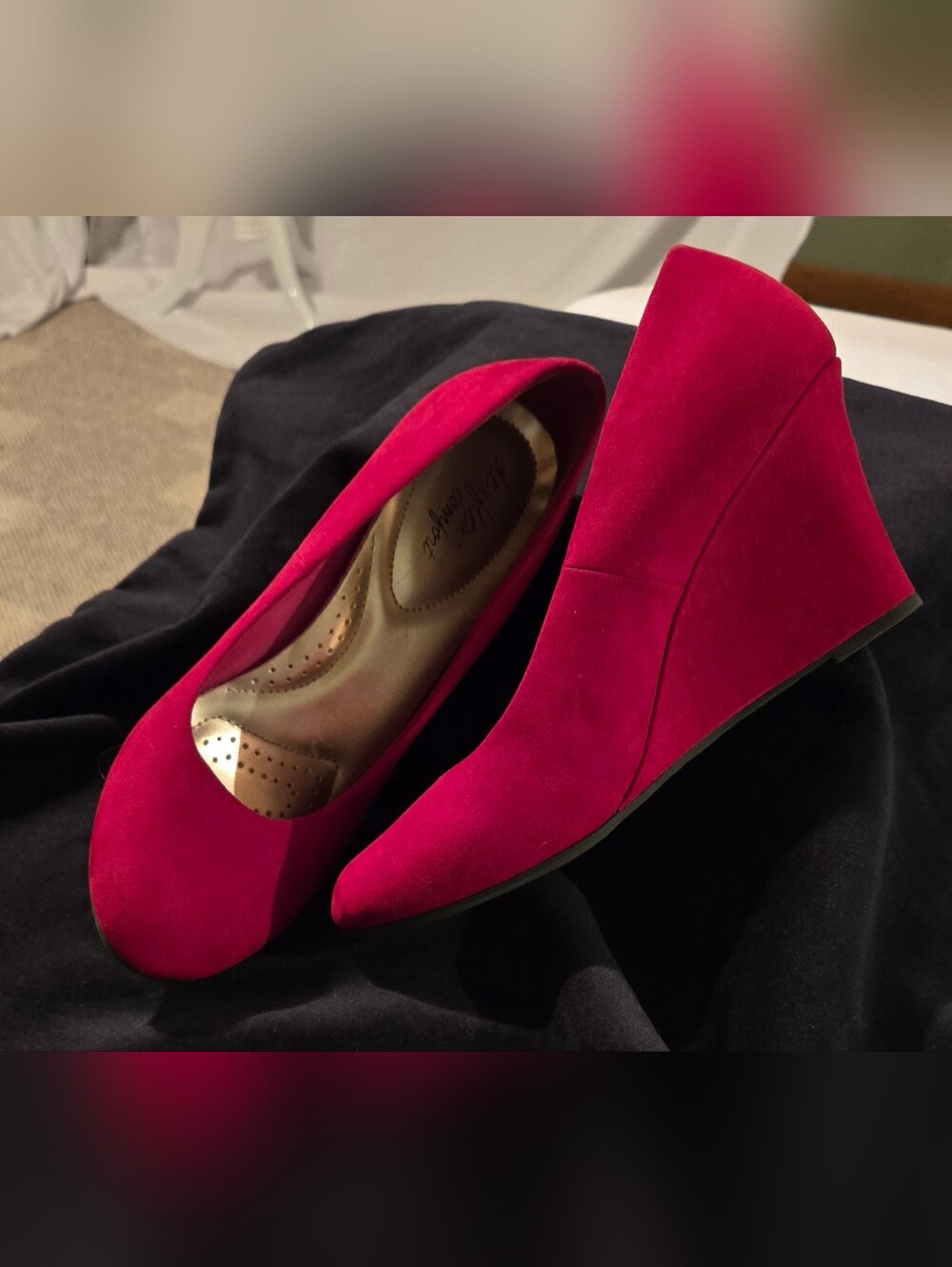Red Suede Wedge Heels